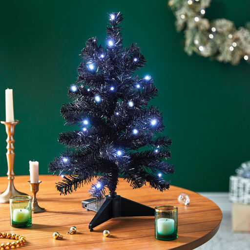 Miniature Black Pre-Lit Christmas Tree, 18.75", 
