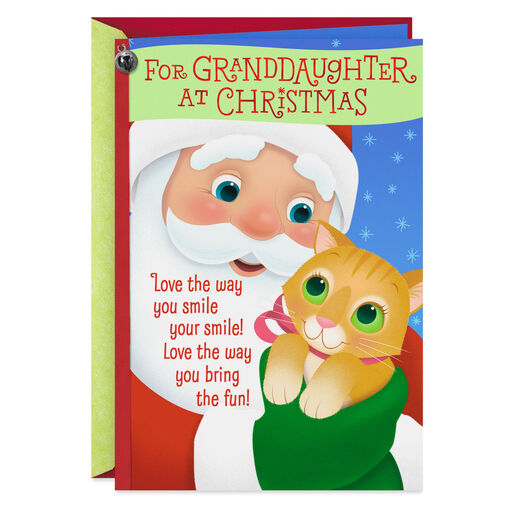 Santa With Kitten Christmas Card for Granddaughter, 