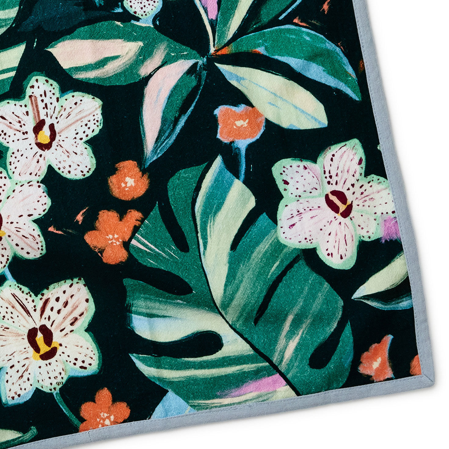 Blue Chambray and Green Floral Tea Towel Set upclose view image number 4