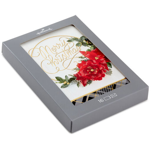 Merry Christmas Poinsettia Wreath Boxed Christmas Cards, Pack of 16, 