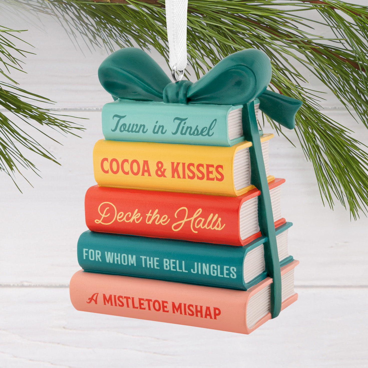 Stack of Christmas Books Ornament hanging on tree image number 2