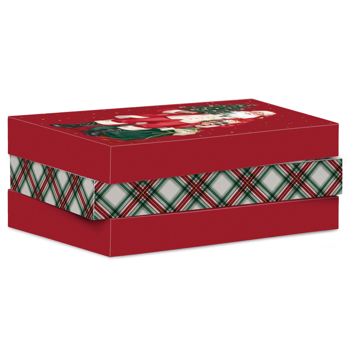 Santa and Plaid 3-Pack Large Christmas Gift Boxes side stacked image number 6