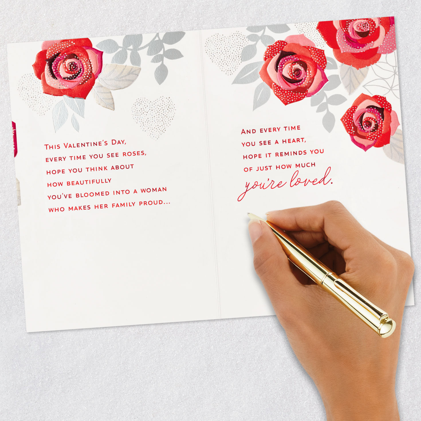 Roses and Silver Granddaughter Valentines Day Card Signing card image number 7