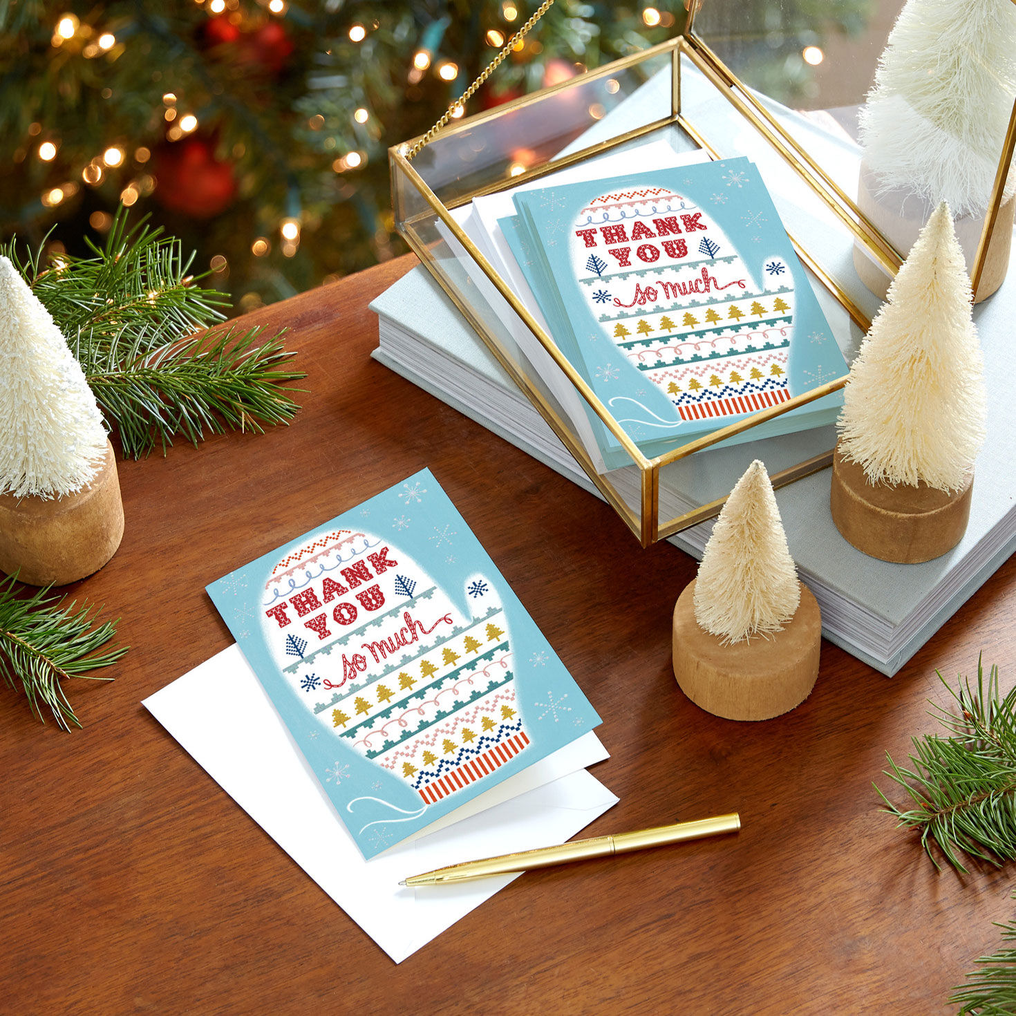 Colorful Mitten Christmas Thank You Card Pack in use image number 6