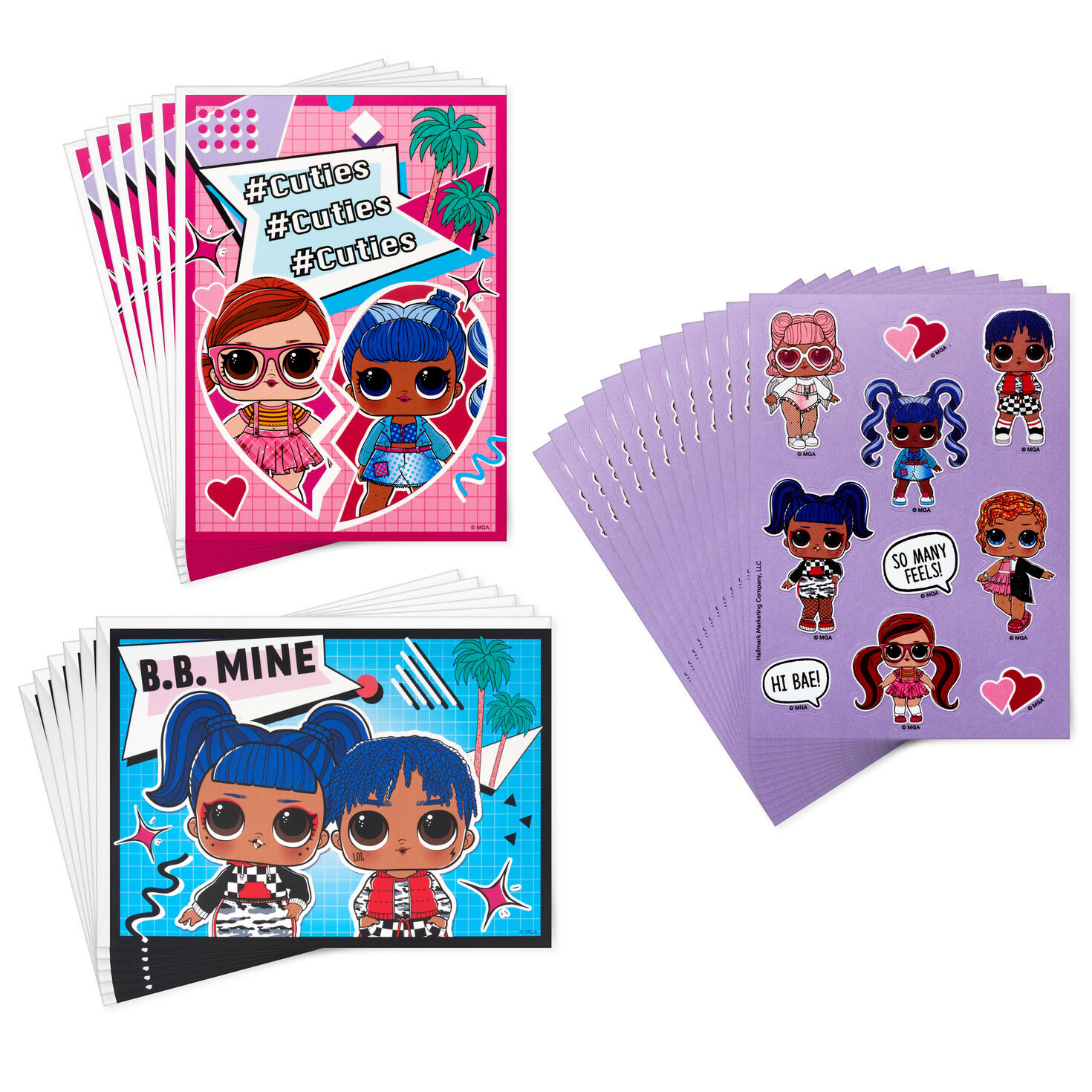 Valentines Day Cards and Stickers Assortment 12 Cards with Envelopes Hallmark Kids LOL Surprise 