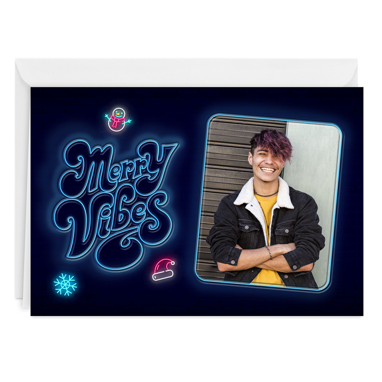 Neon Merry Vibes Custom Holiday Card