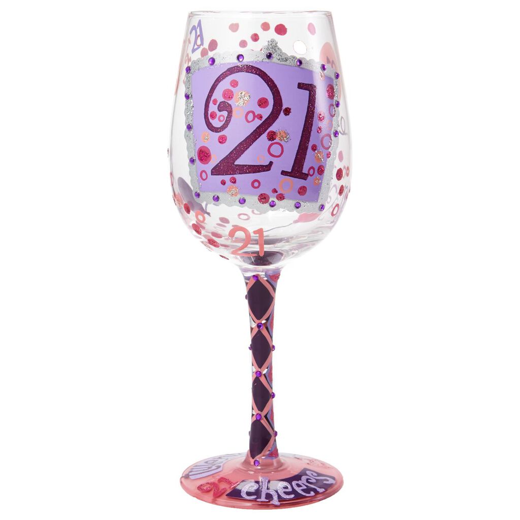 Lolita Cheers To 21 Handpainted Wine Glass 15 Oz Wine Glasses