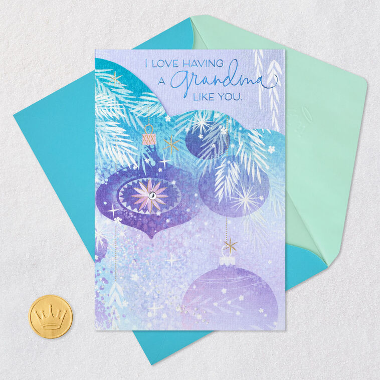 Ornaments and Branches Christmas Card for Grandma Card Front with Envelope and Gold Seal image number 8