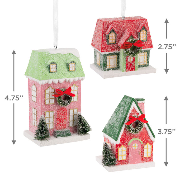 Set of 3 Festive Houses Christmas Ornaments measurement image number 3