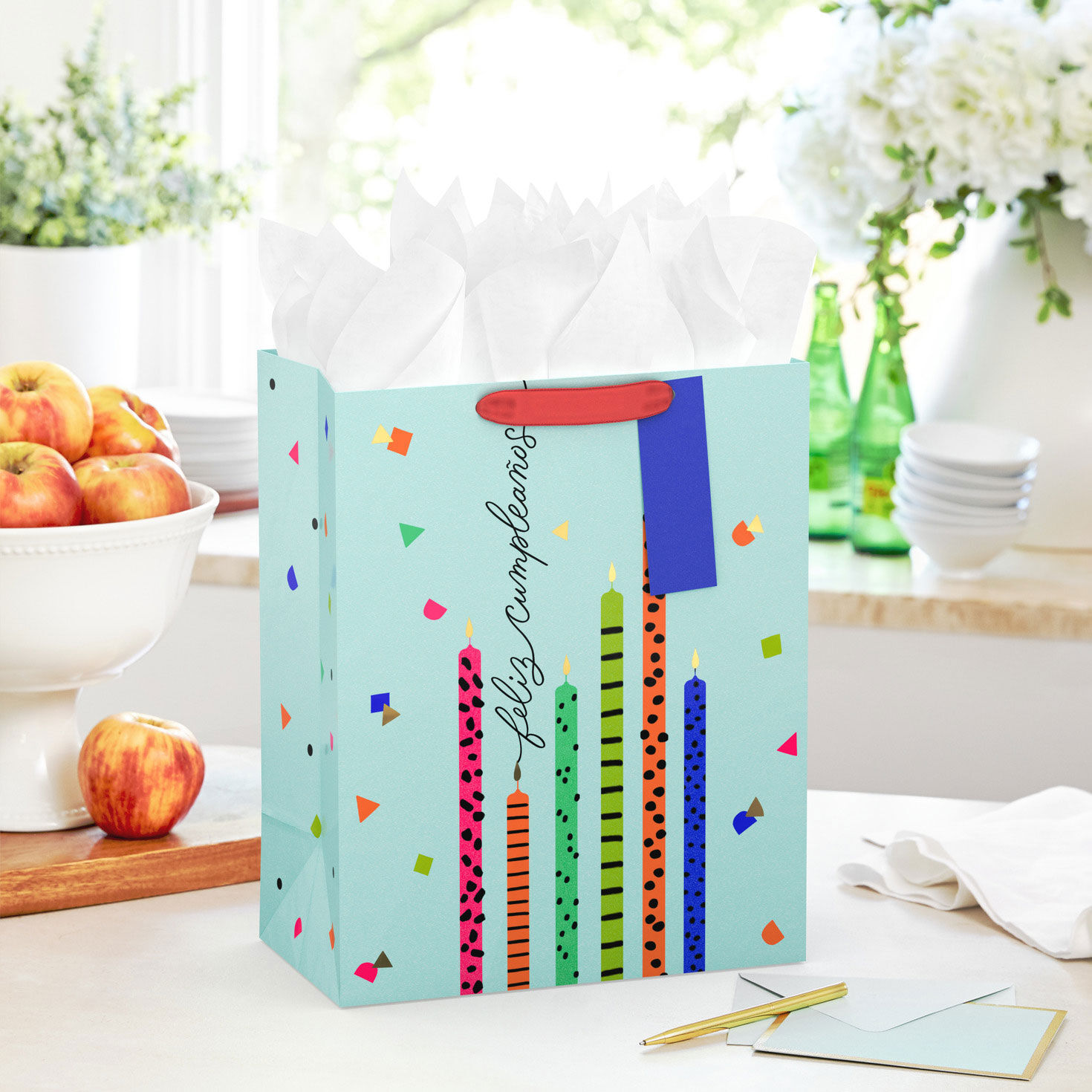 Spanish Language​ Birthday Candles Large Gift Bag in use image number 2