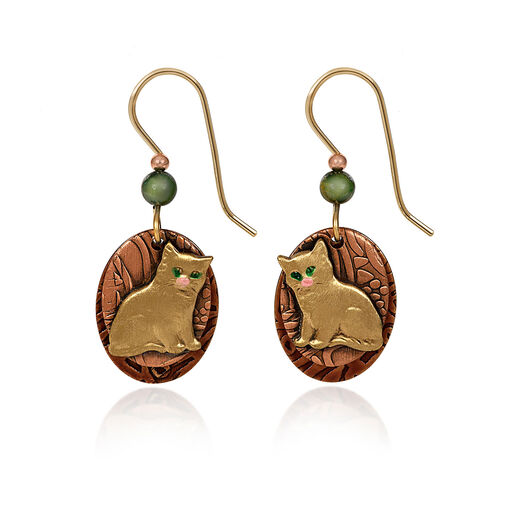 Silver Forest Cat on Layered Gold-Tone Mixed Metal Drop Earrings, 