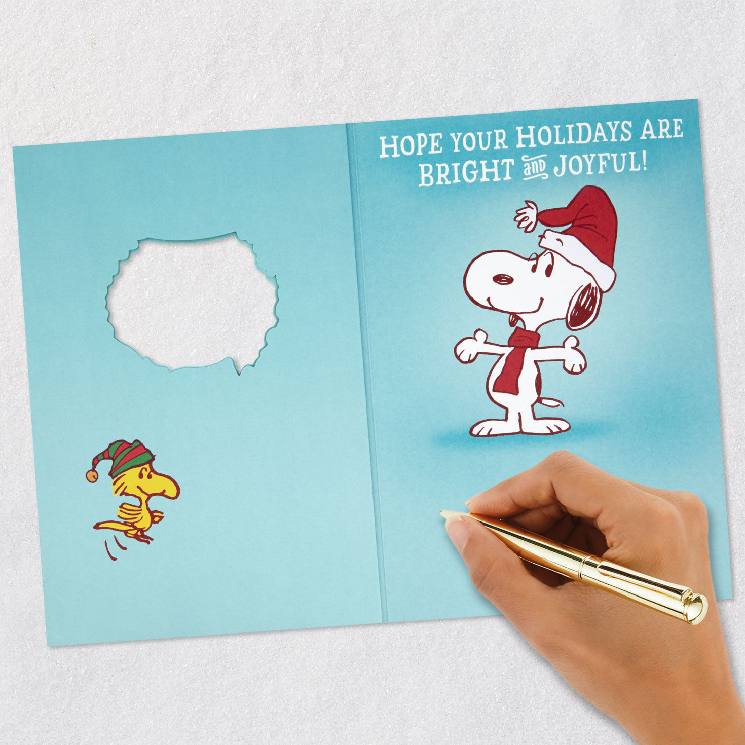 Santa Snoopy Wreath Musical Christmas Card With Light Signing card image number 6