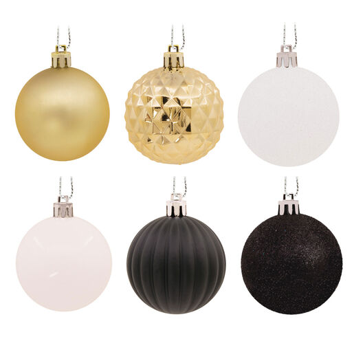 30-Piece Black, Gold, White Shatterproof Christmas Ornaments Set, 