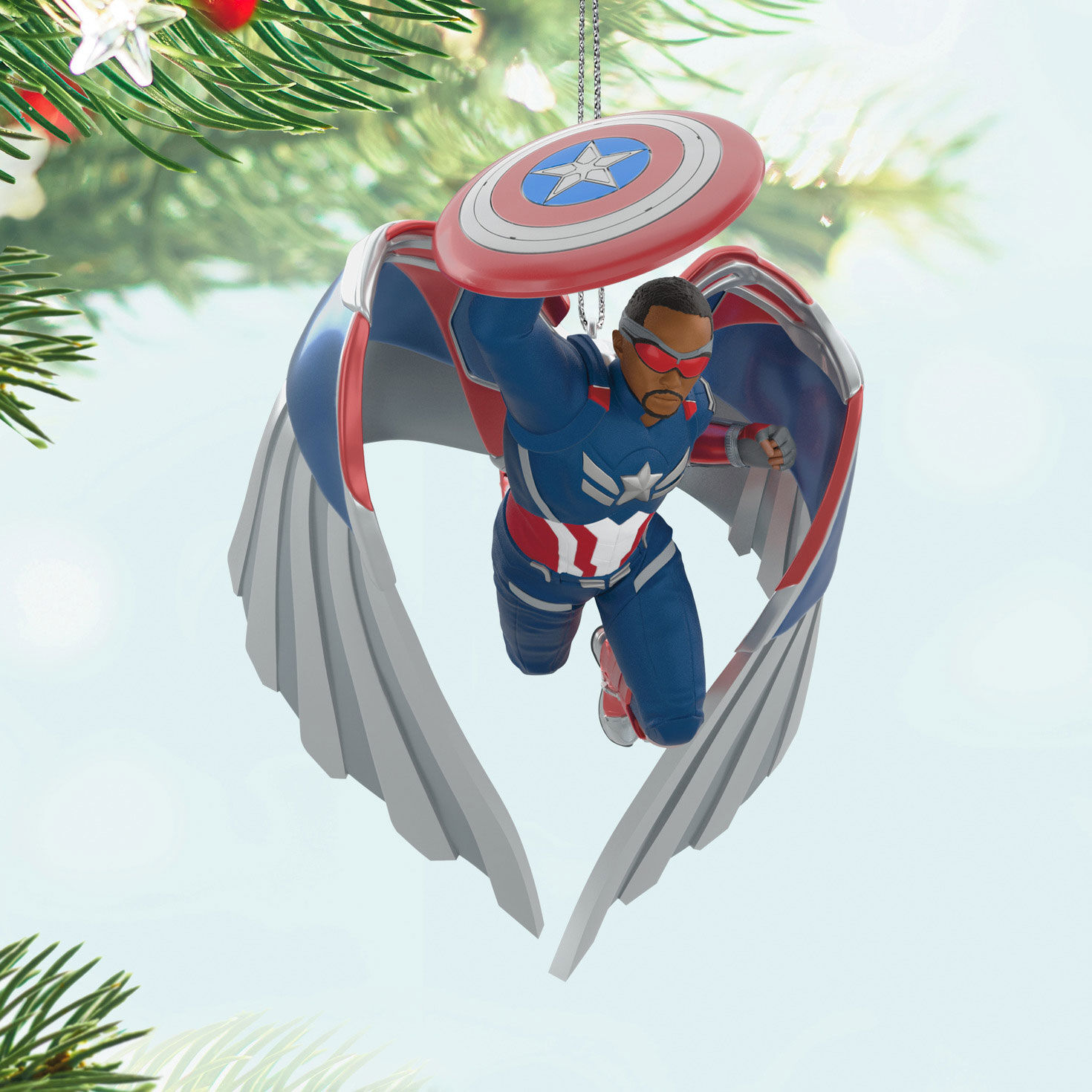Captain America Brave New World Keepsake Ornament hanging on tree image number 2