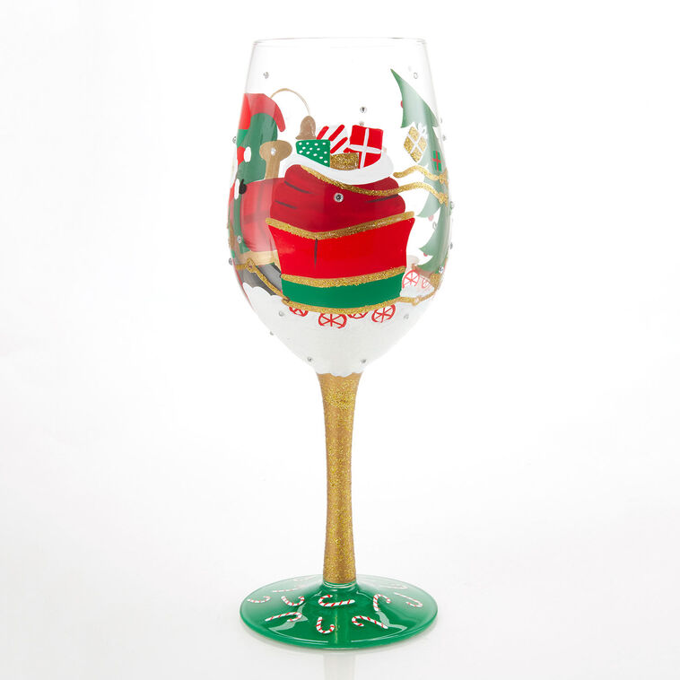 Santa Train With Christmas Tree and Gifts Wine Glass back image number 2