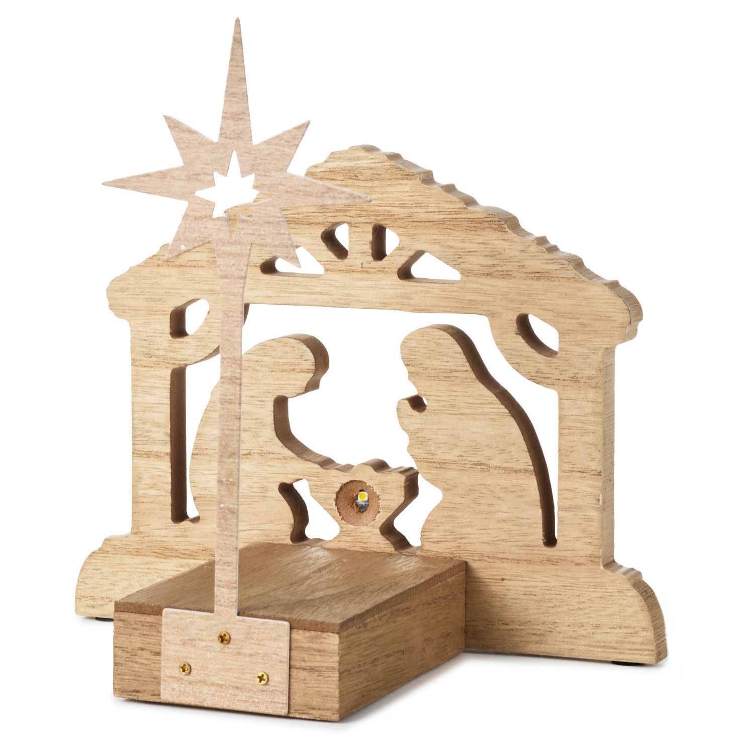Wooden Nativity Decoration With Light back image number 2