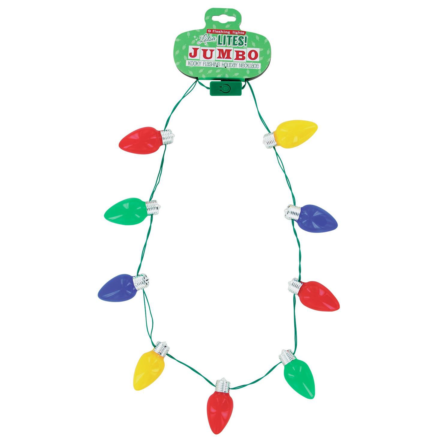 Jumbo Flashing Light Bulb Holiday Necklace 18 Pins Costume Accessories Hallmark