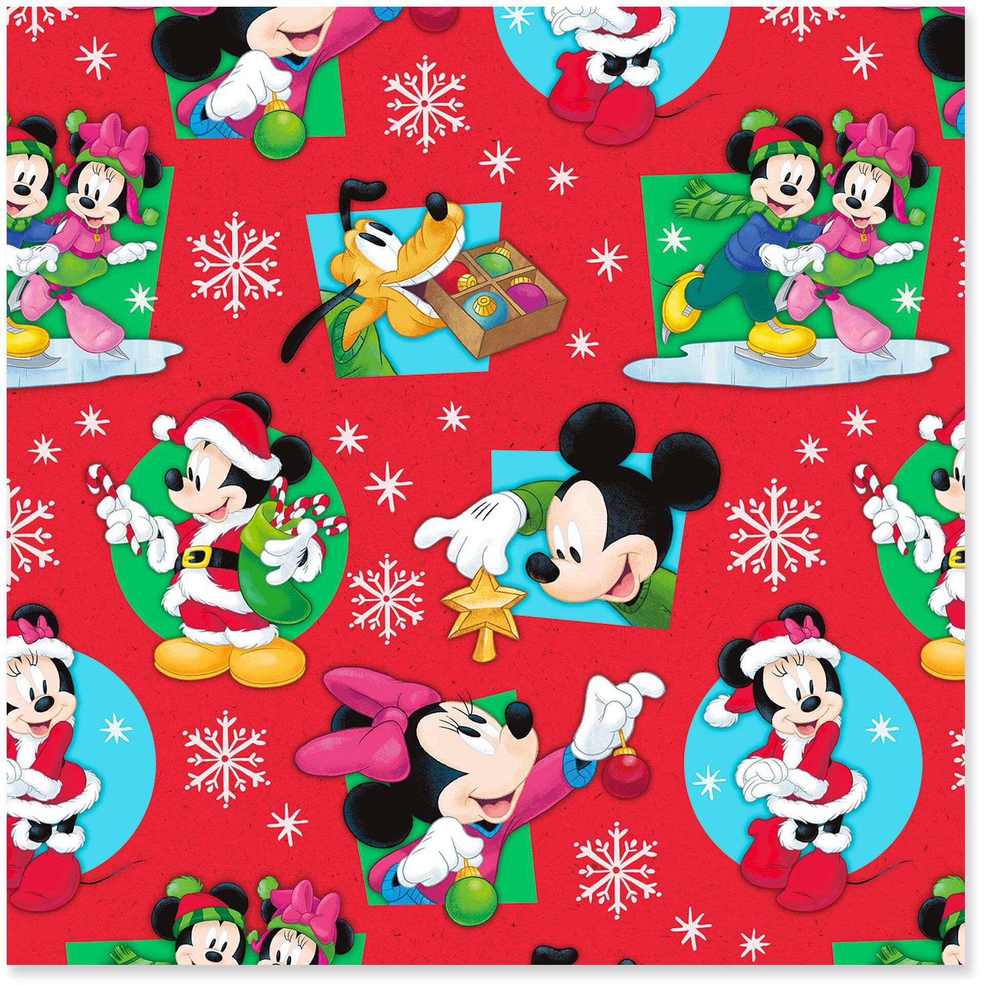 Disney Mickey and Minnie on Red Christmas Wrapping Paper Roll, 30 sq