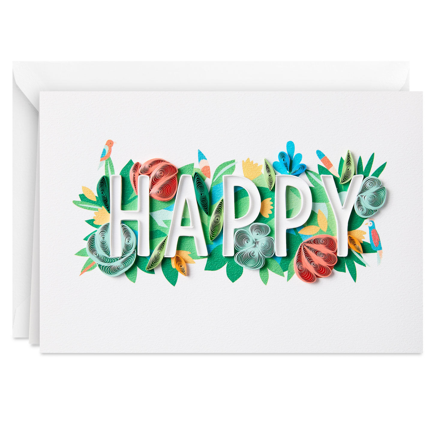 Tropical Flowers Quilling Papercraft Birthday Card Card Front
 image number 1