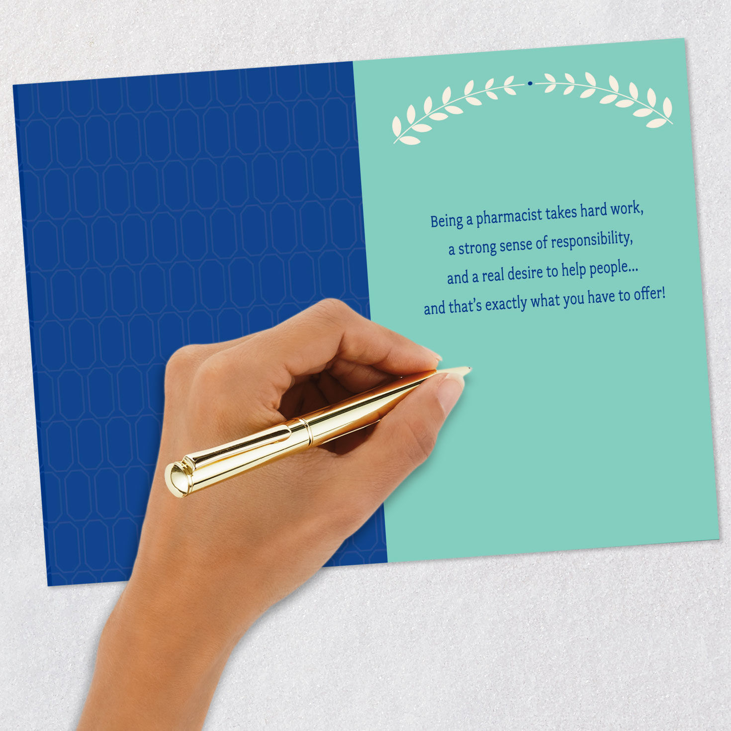 Gold Mortarboard on Blue Pharmacy Graduation Card  image number 6