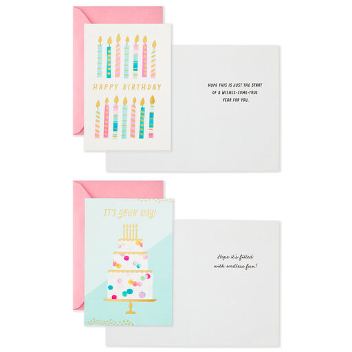 Assorted Pretty Pink and Aqua Boxed Birthday Cards, Pack of 16, 