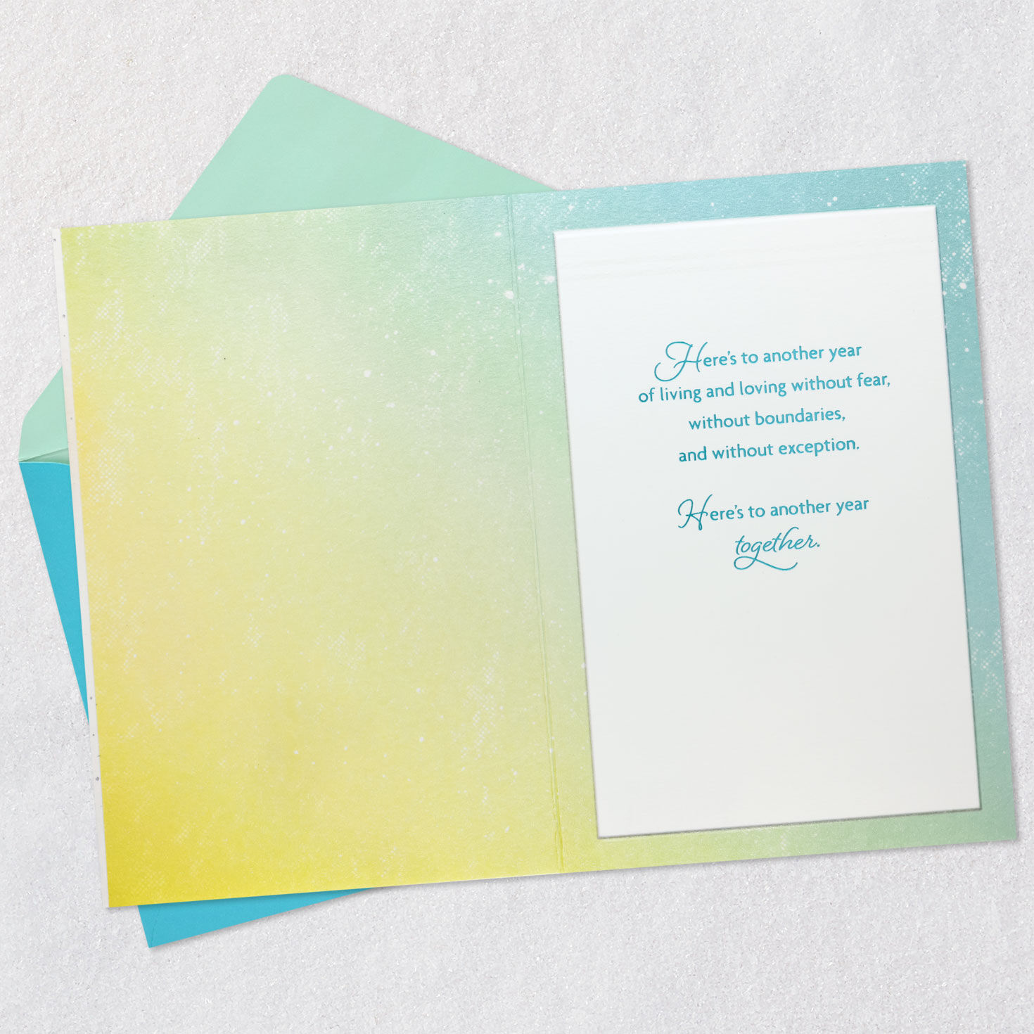 Neon Heart LGBTQ Anniversary Card Open card with envelope image number 3