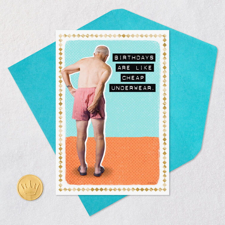 Old Guy in Boxers Funny Birthday Card Card Front with Envelope and Gold Seal image number 5