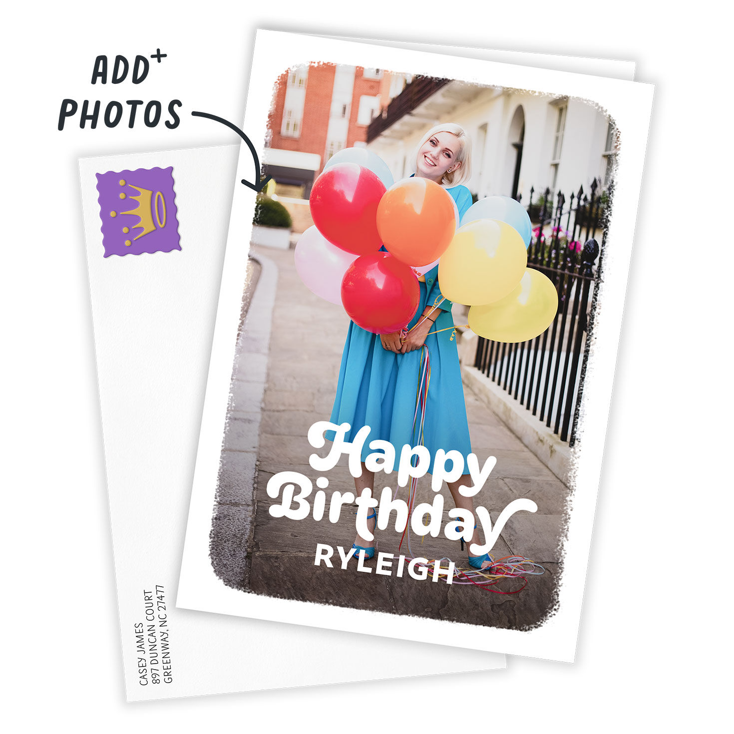 Personalized White Outline Vertical Birthday Photo Card  image number 2