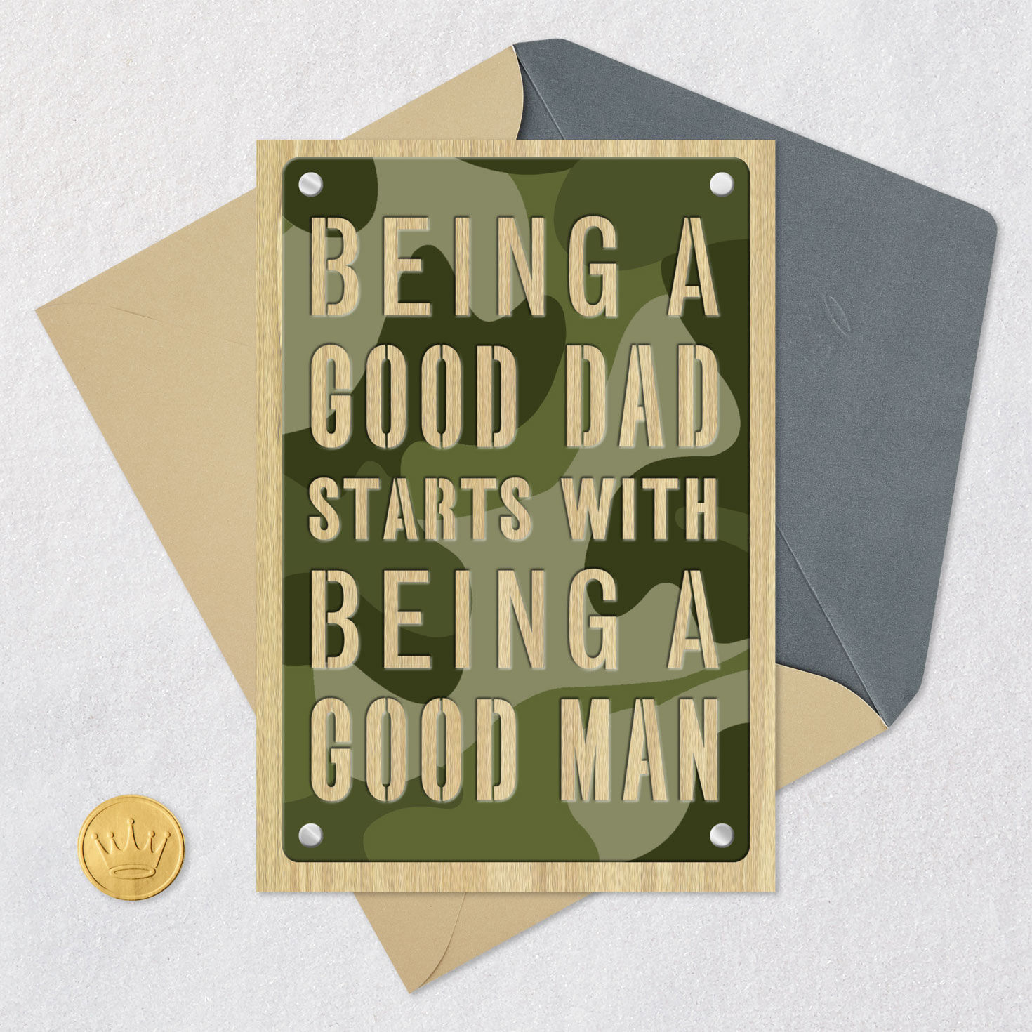 Camouflage on Wood Father's Day Card Signing card image number 6