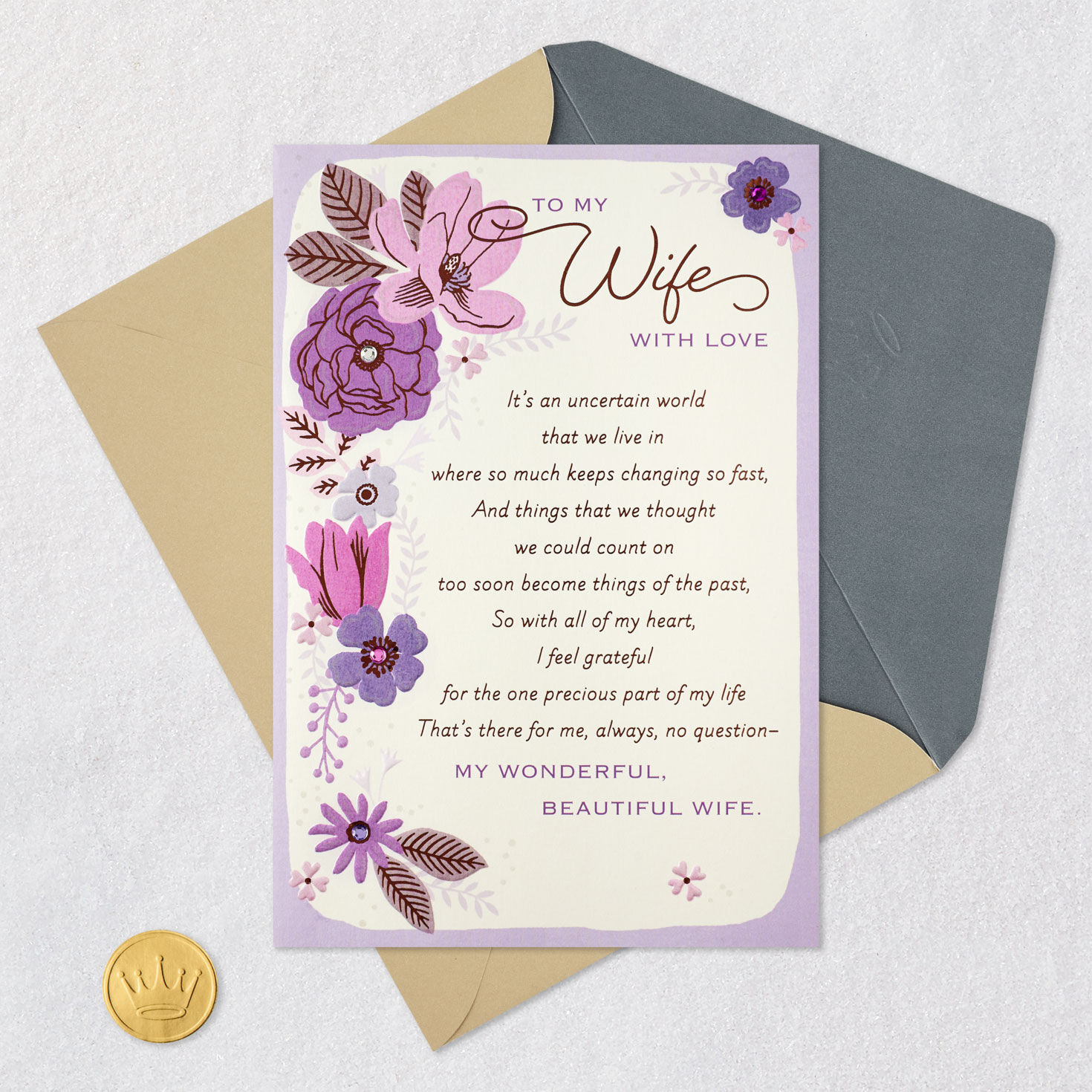 Purple Flowers Romantic Poem Wife Anniversary Card  image number 6