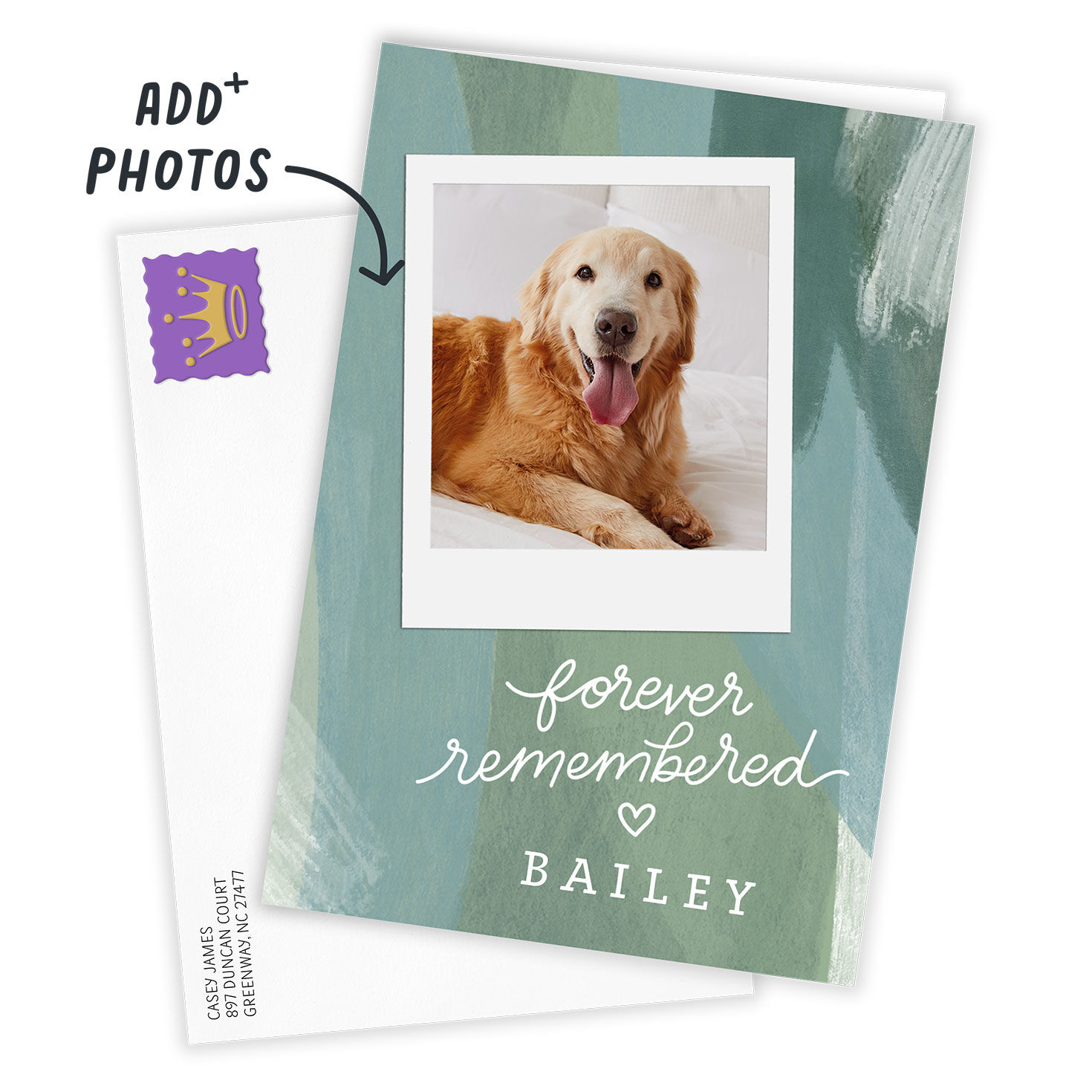 Personalized Green Brush Strokes Sympathy Photo Card  image number 2