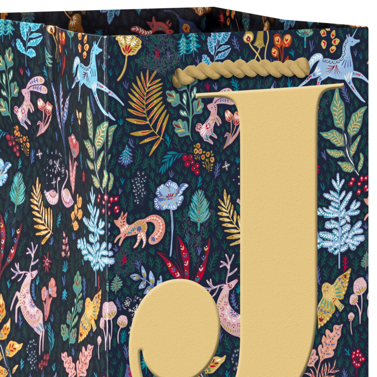 Joy on Navy Floral Holiday Wine Gift Bag Handle Detail image number 4