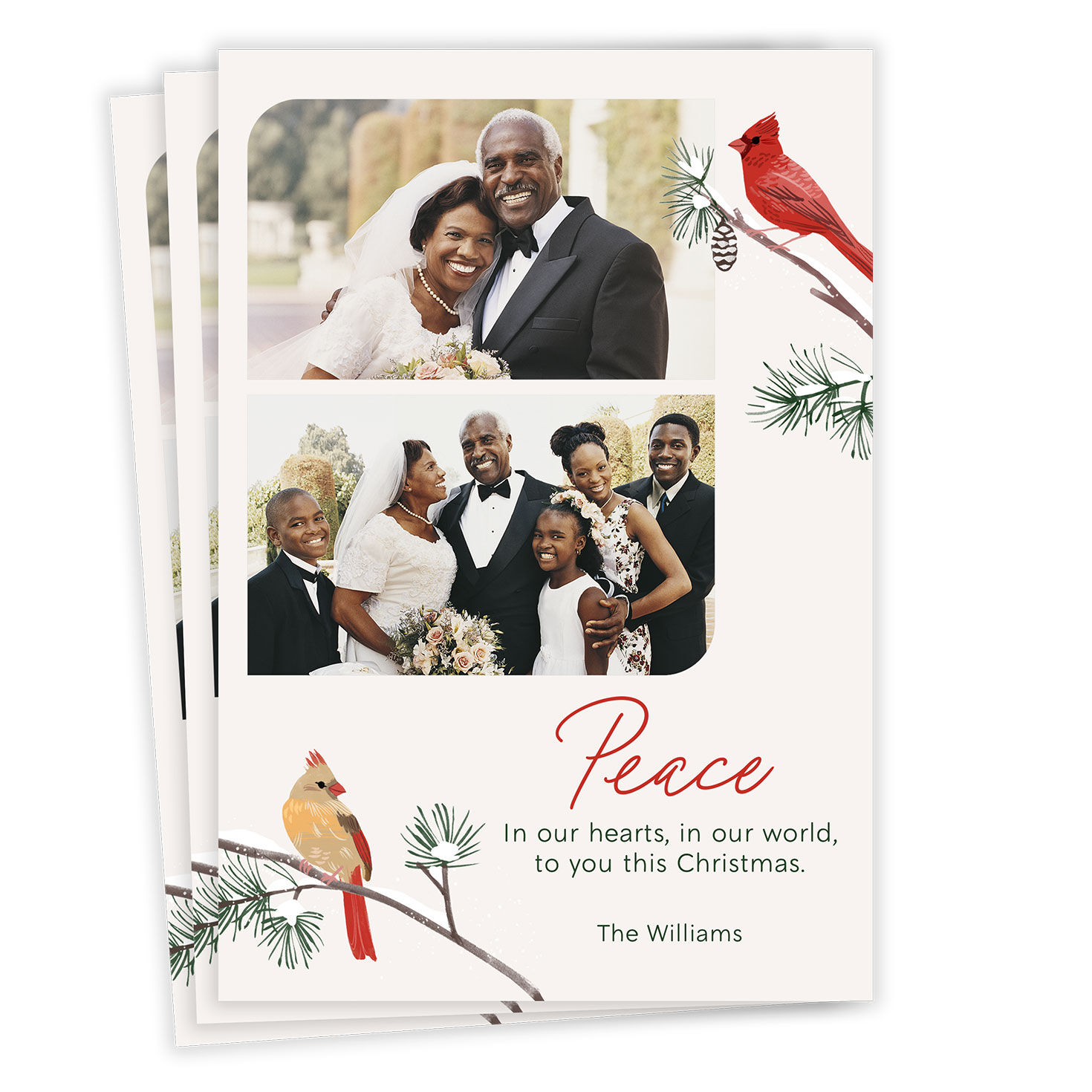 Peace Cardinals Flat Christmas Photo Card