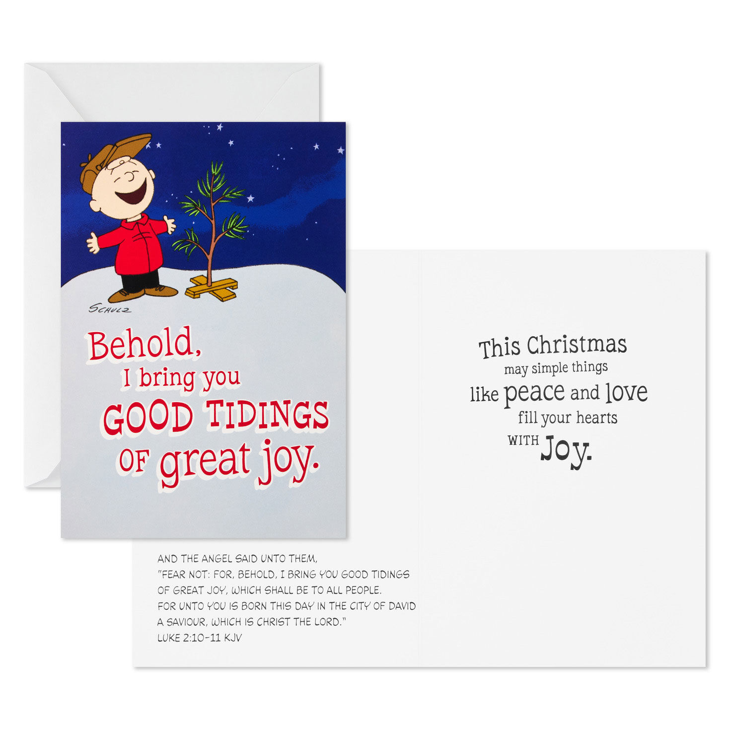 Peanuts Charlie Brown and Tree Christmas Cards Pack Card Front with Sentiment image number 3