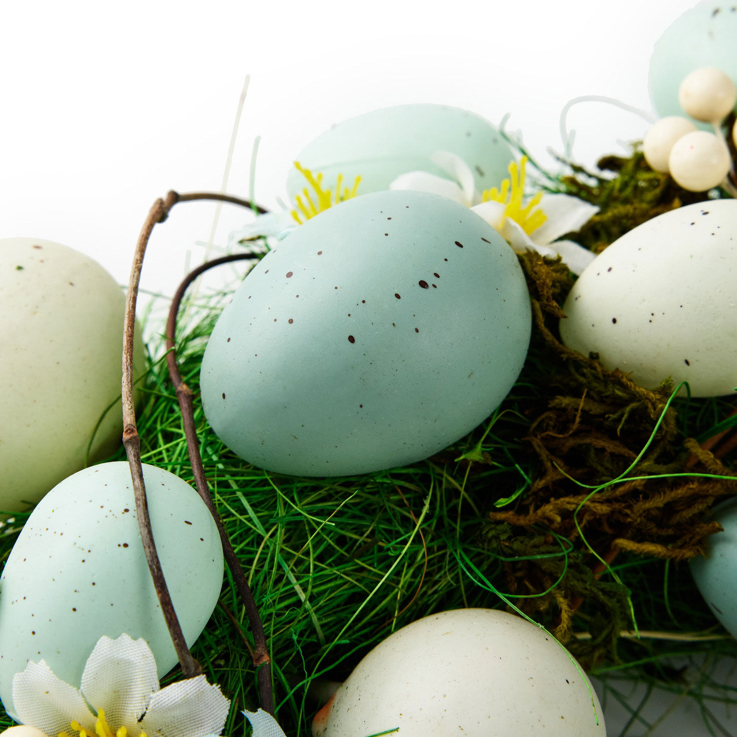 Blue Eggs and Flowers Easter Wreath upclose view image number 6