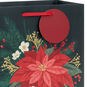 Red Poinsettia on Black Medium Christmas Gift Bag Handle Detail image number 4