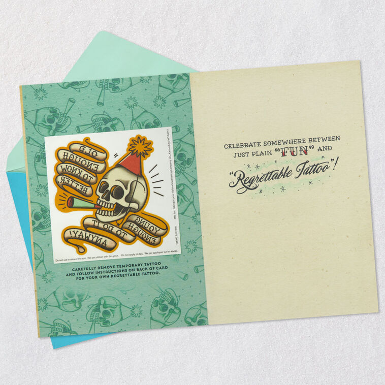 Somewhere Between "Fun" and "Regrettable Tattoo" Birthday Card With Temporary Tattoo, , large image number 3
