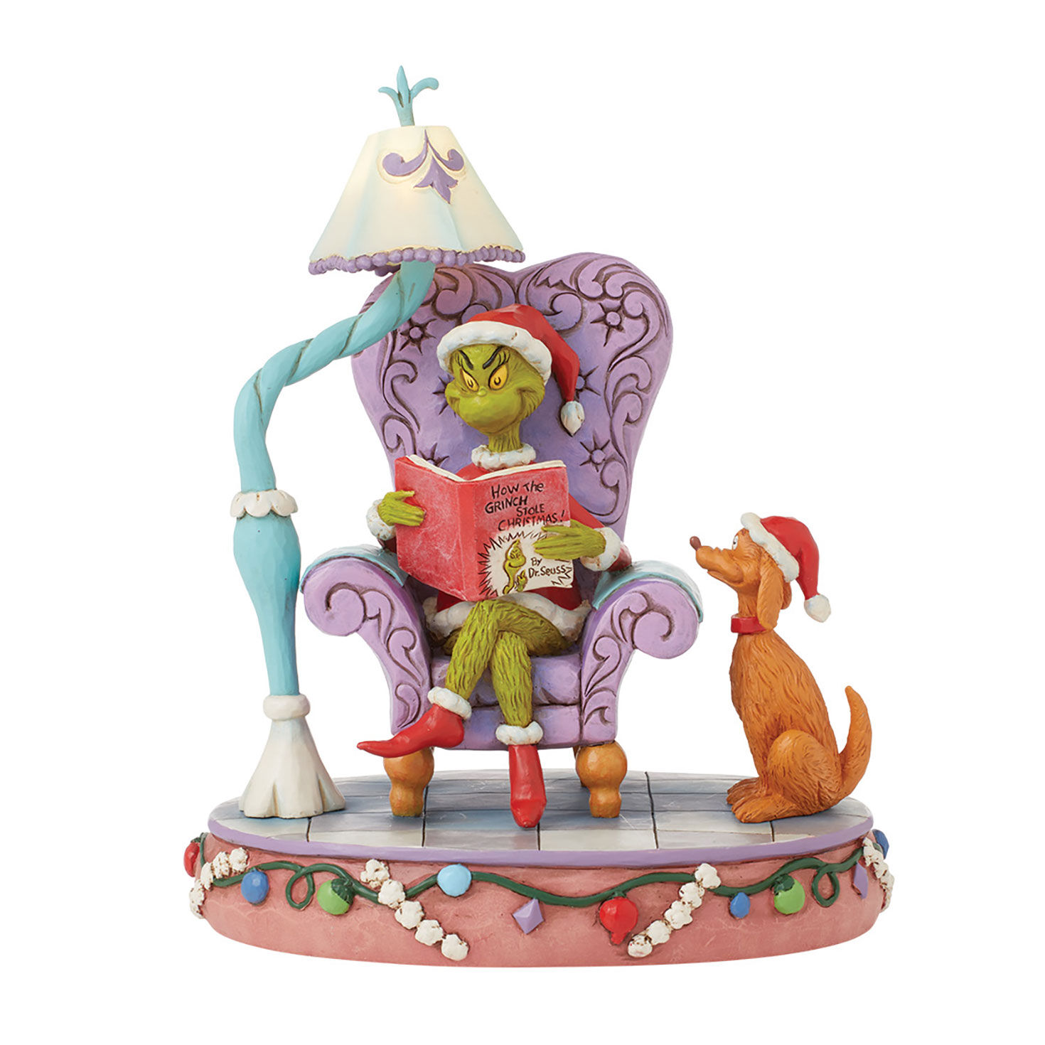Jim Shore Dr. Seuss Grinch in Chair Light-Up Figurine, 8"