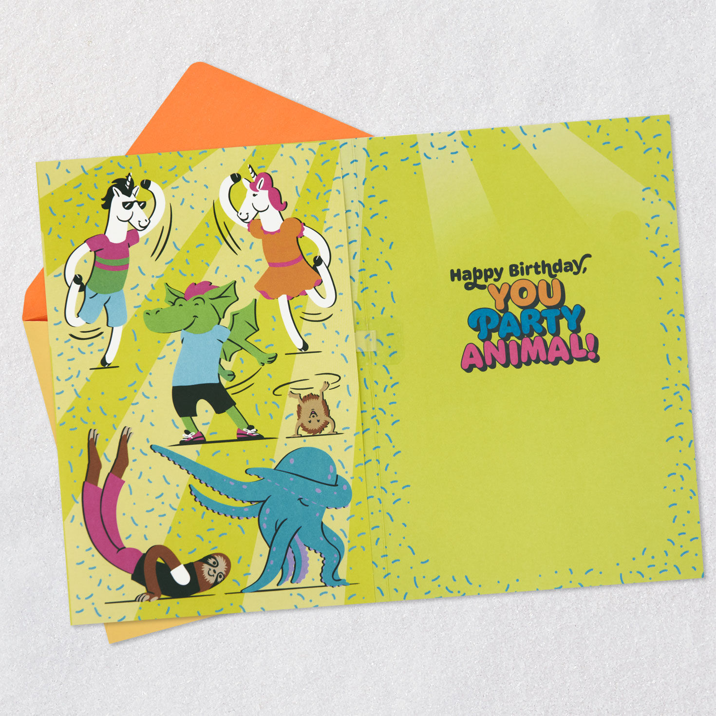 Party Animals Musical Birthday Card for Kids Open card with envelope image number 3