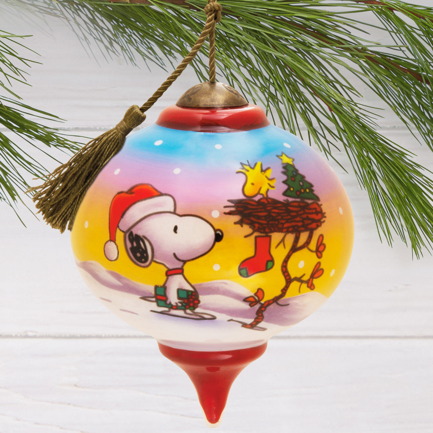 Peanuts Ne Qwa Art Snoopy and Woodstock Hand Painted Glass Hallmark Ornament Specialty Ornaments Hallmark