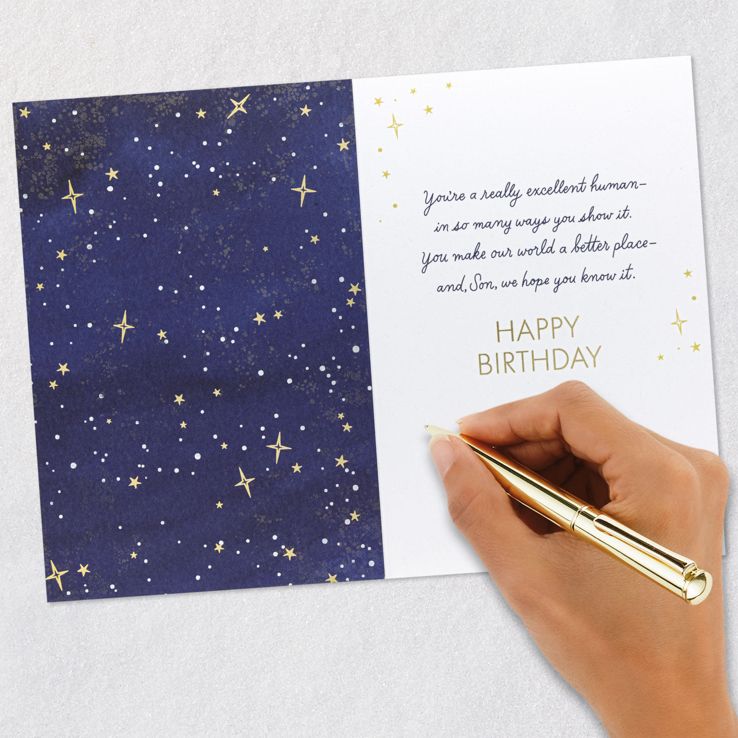 Starry Night Sky Parent Birthday Card for Son Signing card image number 6