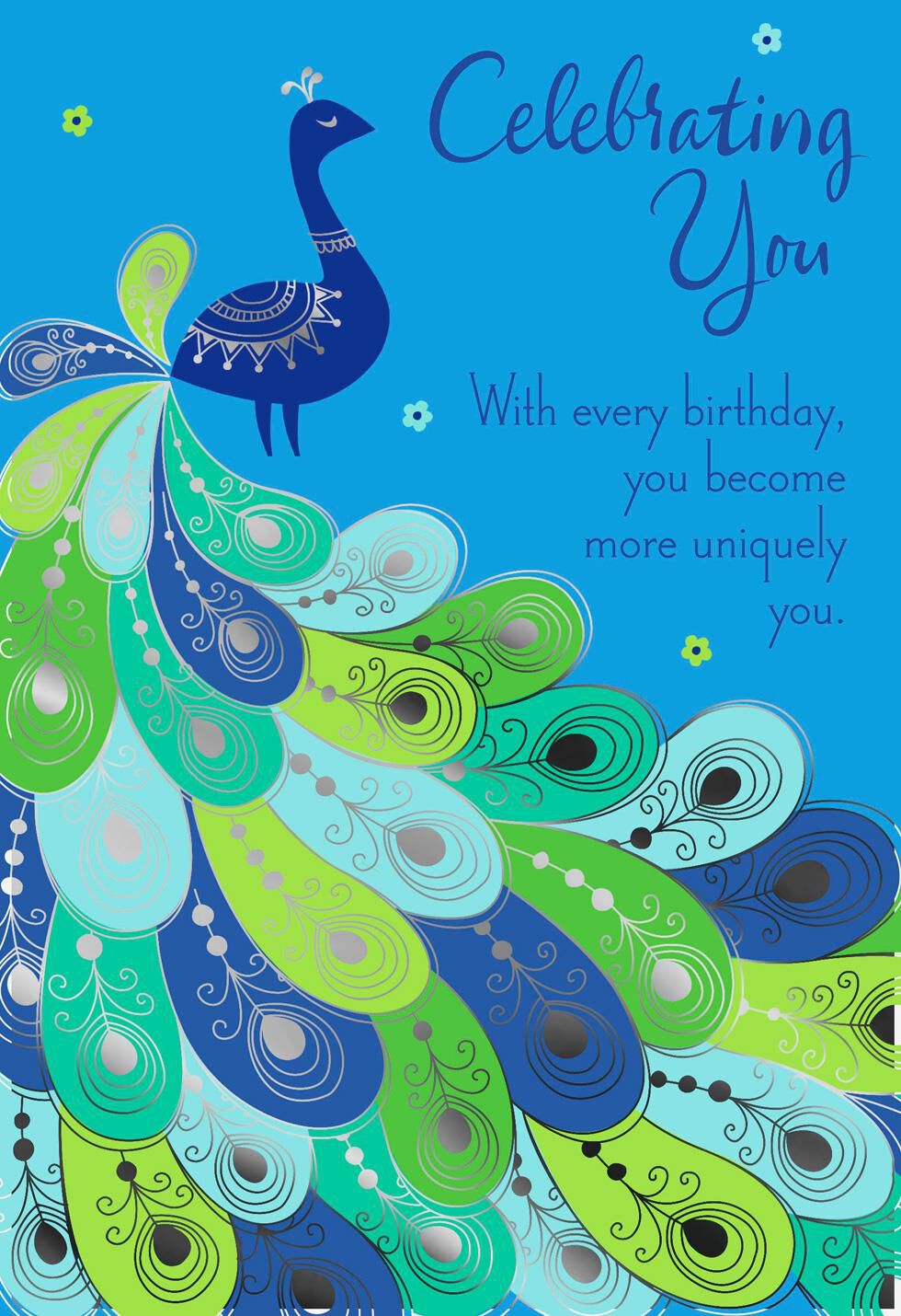 Peacock You Become More Unique Birthday Card