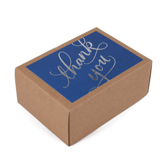Silver Script on Blue Blank Thank-You Notes, Box of 40