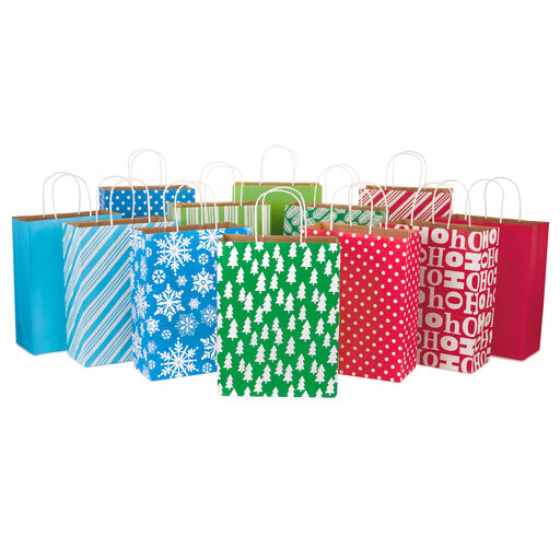 13" Bright Fun 12-Pack Assorted Christmas Gift Bags, 