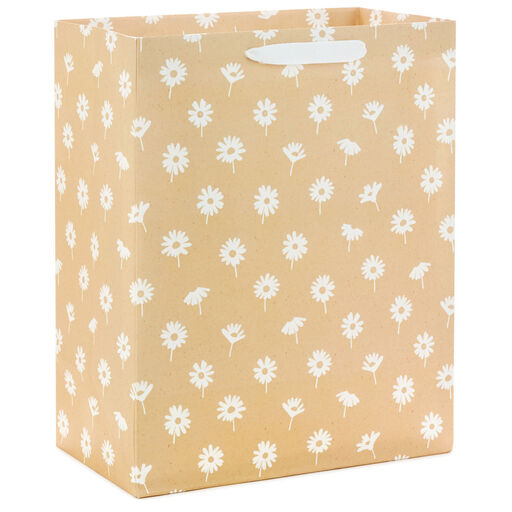 White Flowers on Tan Large Gift Bag, 