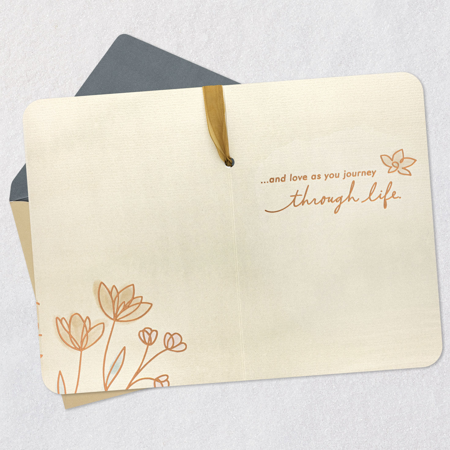 Flowers With Faux Pearls and Ribbon Wedding Card Open card with envelope image number 3
