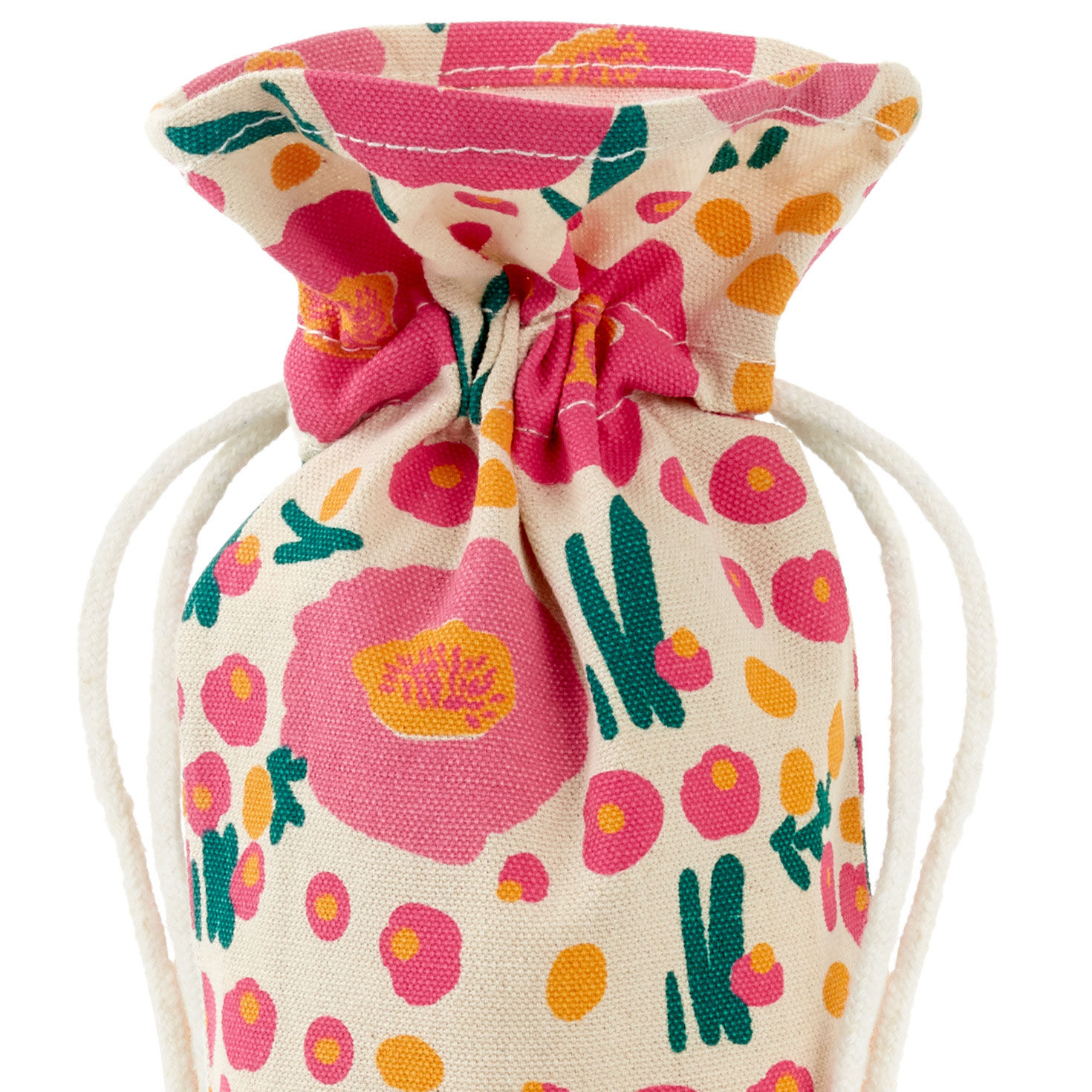Pink Floral Fabric Wine Gift Bag Handle Detail image number 4