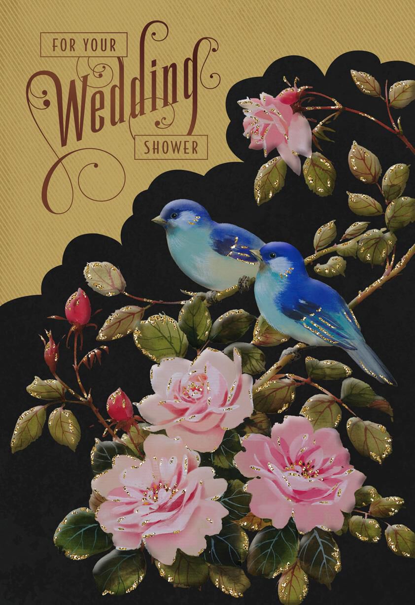 Roses and Bluebirds Bridal Shower Wedding Card