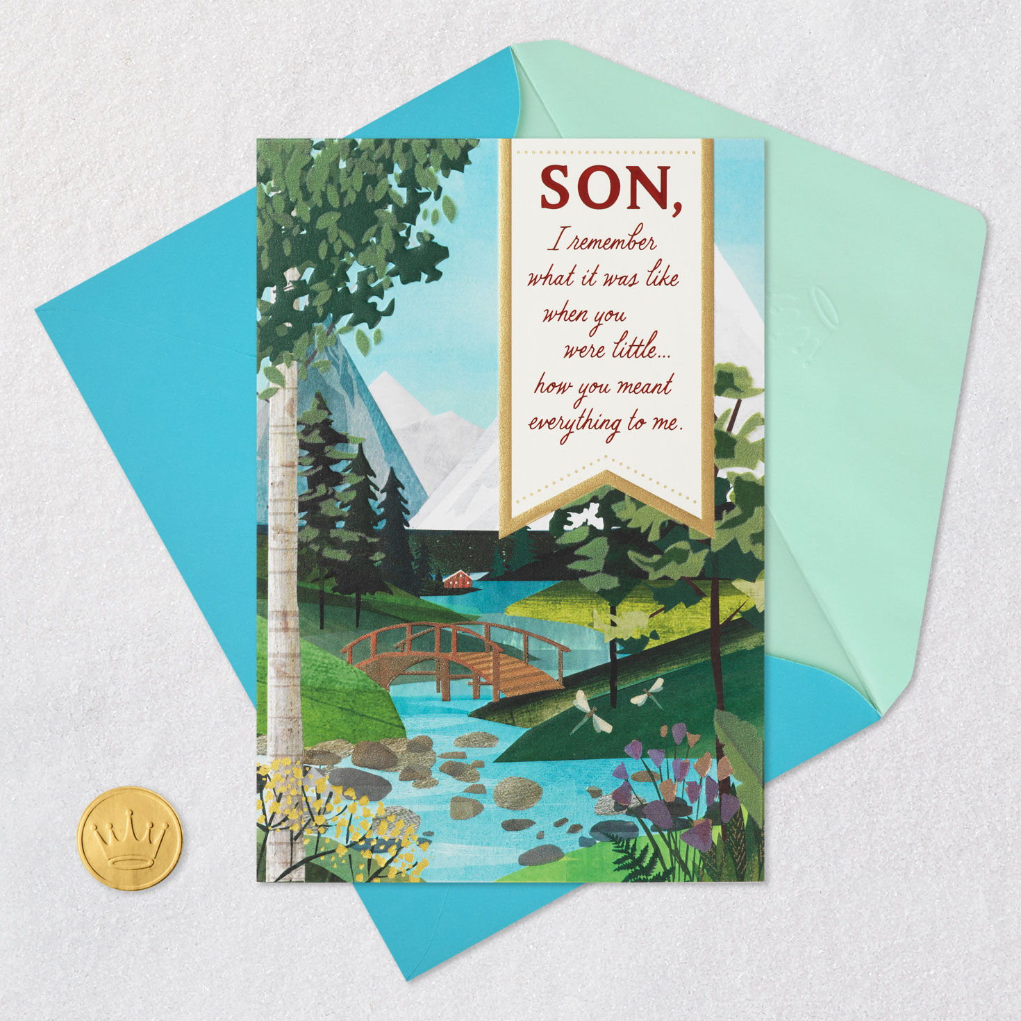 Mountain Stream Son Father's Day Card Card Front with Envelope and Gold Seal image number 5