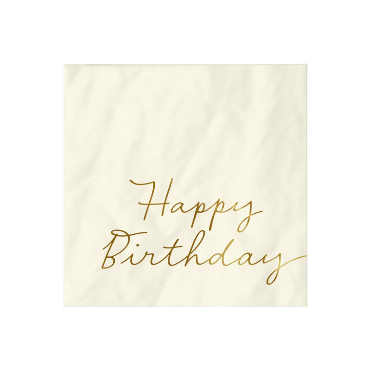 Ivory "Happy Birthday" Cocktail Napkins, Set of 16